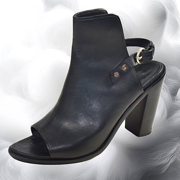 Rag & Bone Wyatt Black Leather Sling Back Peep Toe Heel, Size 40 (US 10) - Picture 3 of 12